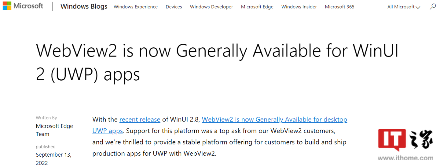 微软 Win11/10 UWP 应用现已支持 WebView2，基于 Chromium 而非 EdgeHTML