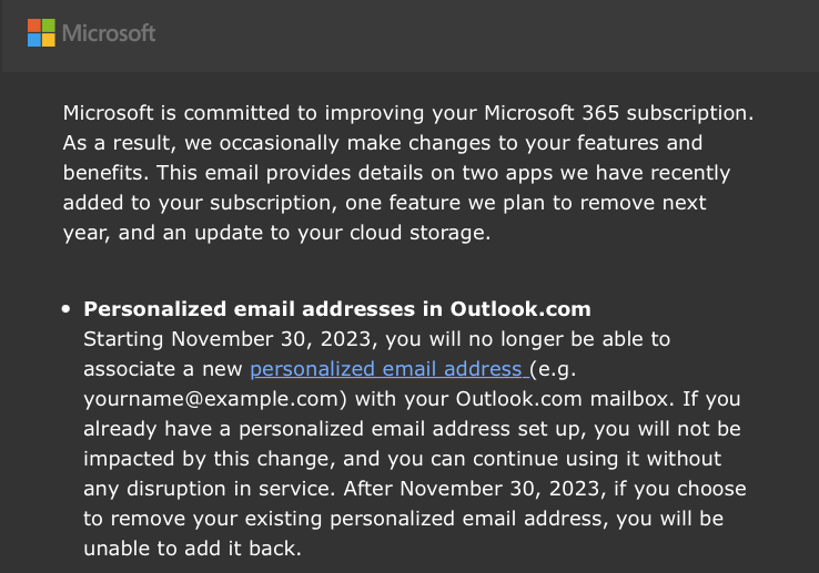 微软Outlook宣布将于2013年底终止提供域名邮箱服务